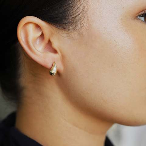 9ct Yellow Gold Teardrop Puff Earrings With Cubic Zirconia Detail - alternate view