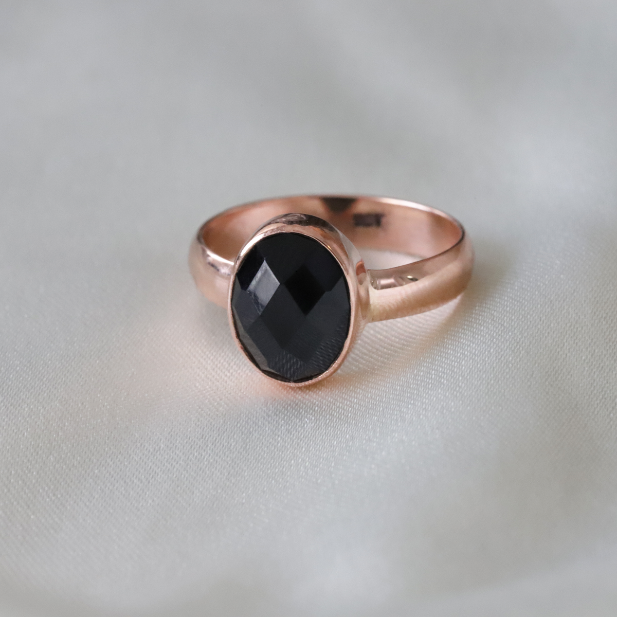 9ct Rose Gold Faceted Black Onyx Ring