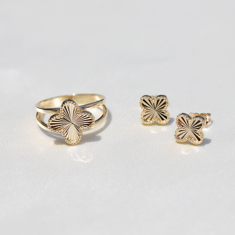 9ct Yellow Gold Four Leaf Clover Ring With Beaded Edges - alternate view