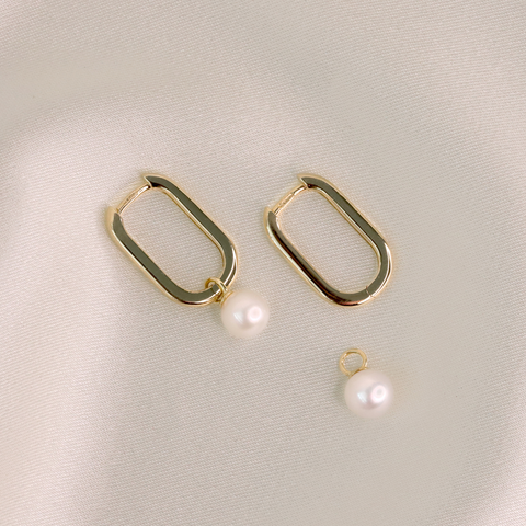 9ct Yellow Gold Hoops With Freshwater Pearl Drop - alternate view