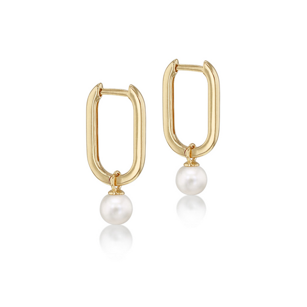 9ct Yellow Gold Oval Hoop Earrings With Freshwater Pearl Drop