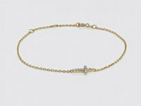 9ct Yellow Gold Delicate Bracelet With Diamond Set Cross