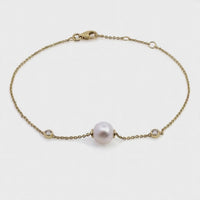9ct Yellow Gold Freshwater Pearl & Lab Grown Diamond Bracelet