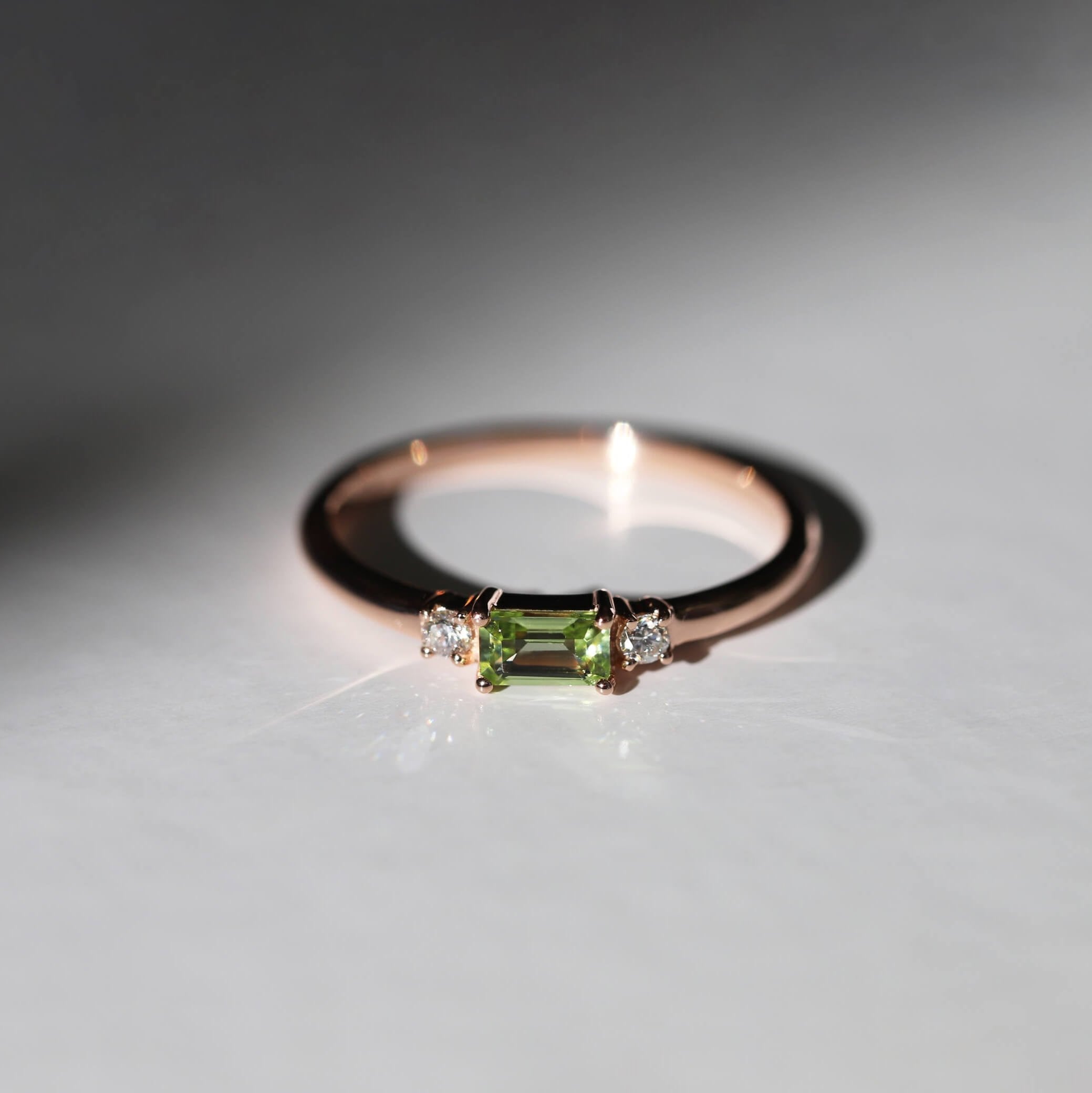 9ct Rose Gold Peridot And Diamond Ring