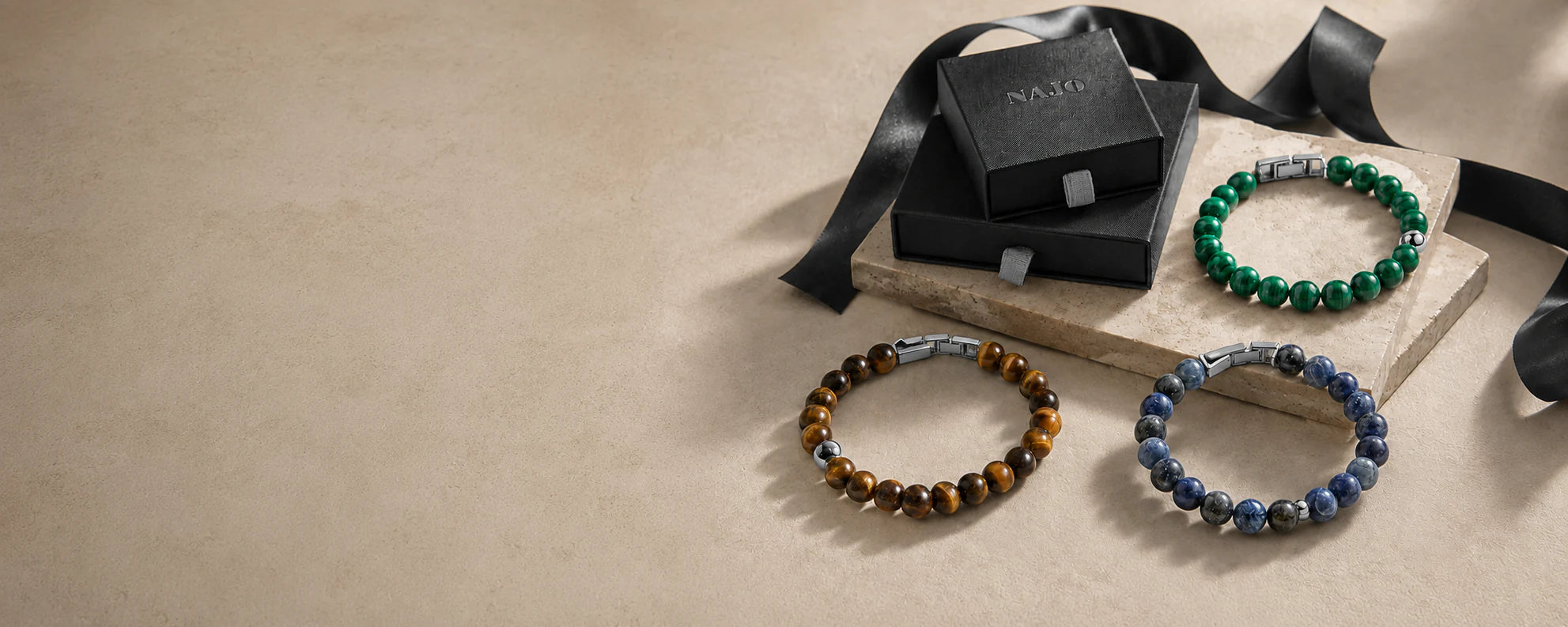 Assorted NAJO men's bracelets and presentation boxes