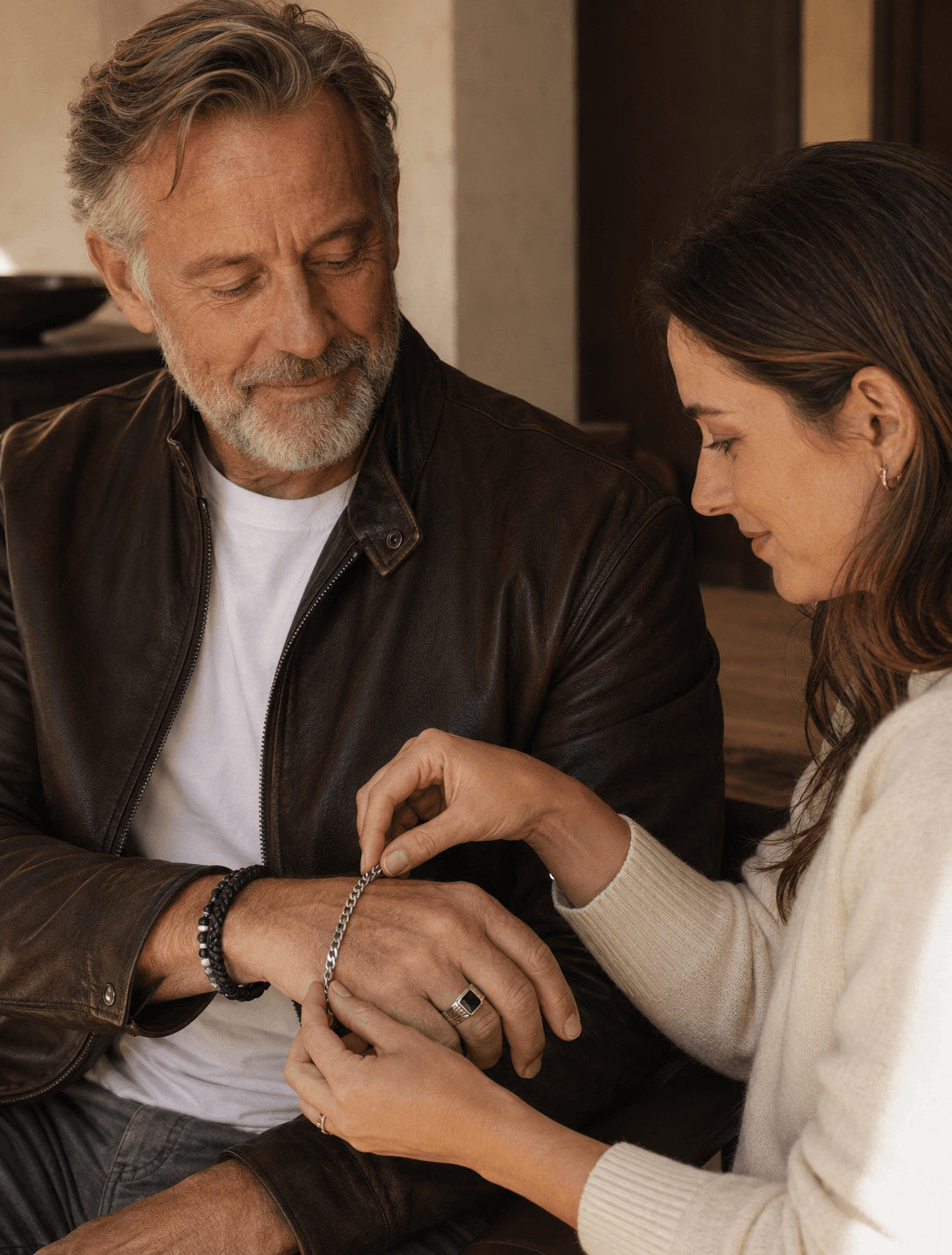 A father receiving a bracelet as a thoughtful gift