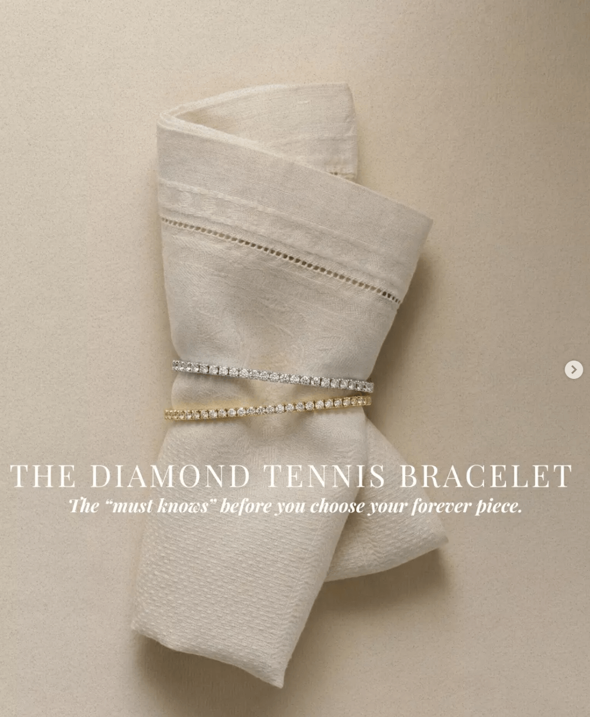 Diamond tennis bracelets styled on cream linen